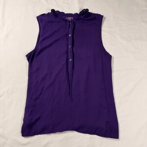 LOFT Outlet Purple Ruffle Neck Sleeveless‎ Button Front Shirt Top XS